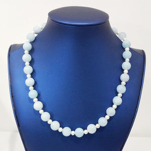 Aquamarine & Pearl Beaded 925 SS Necklace